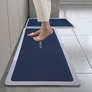 homecloud rubber kitchen mats for floor set of 2 pcs  non-skid soft absorbent rugs for kitchen laundry and hallway  120x40cm 40x60cm 4mm thickness kitchen_navy