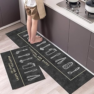 homecloud rubber kitchen mats for floor set of 2 pcs  non-skid soft absorbent rugs for kitchen laundry and hallway  120x40cm 40x60cm 4mm thickness  beautiful_home_grey