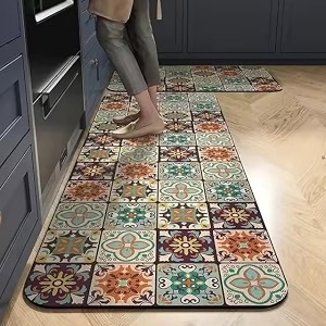 homecloud rectangular rubber kitchen mats for floor set of 2 pcs  non-skid soft absorbent rugs for kitchen laundry and hallway  120x40cm 40x60cm 4mm thickness blue_orange_multi