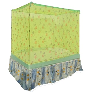homecute single bed cotton edge traditional mosquito net 6 x 4 ft printed green