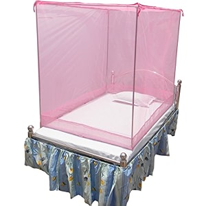 homecute single bed cotton edge traditional mosquito net 6 x 4 ft one colour pink