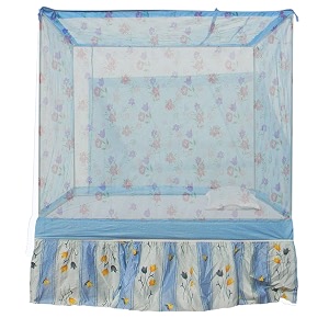 homecute single bed cotton edge traditional mosquito net 6 x 4 ft printed blue