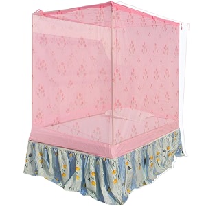 homecute single bed cotton edge traditional mosquito net 6 x 4 ft printed light pink