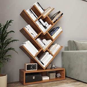 homeeasy bs-8 modern wooden zigzag bookshelf  space-saving freestanding book rack  brown finish diy installation58x22x101