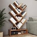 homeeasy BS-8 Modern Wooden Zigzag Bookshelf | Space-Saving Freestanding Book Rack | Brown Finish, DIY Installation(58x22x101)