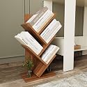 homeeasy Modern Wooden Zigzag Bookshelf | Space-Saving Freestanding Book Rack | Brown Finish, DIY Installation