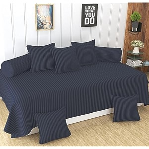 homefab india 160 tc stripe glace cotton diwan set - 8 piece - grey