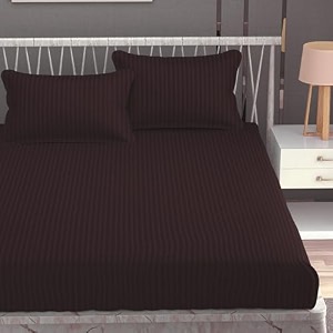 homefab india 160 tc stripe glace cotton double bedsheet with 2 pillow covers - 90x90 inches - brown