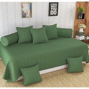 homefab india 160 tc stripe glace cotton diwan set - 8 piece - dark green