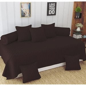 homefab india 160 tc stripe glace cotton diwan set - 8 piece - brown