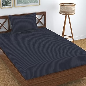 homefab india 160 tc stripe glace cotton single bedsheet with 1 pillow cover - grey