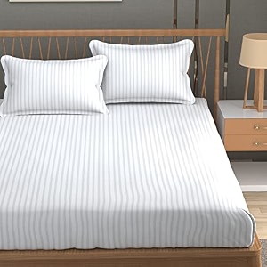 homefab india 160 tc stripe glace cotton double bedsheet with 2 pillow covers - 90x90 inches - white