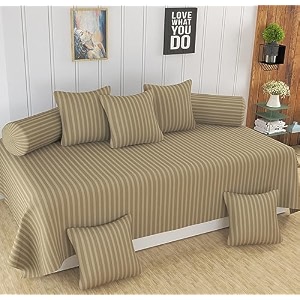 homefab india 160 tc stripe glace cotton diwan set - 8 piece - beige