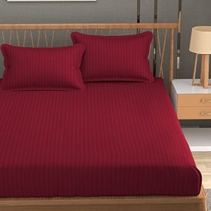 homefab india 160 tc stripe glace cotton double bedsheet with 2 pillow covers - 90x90 inches - maroon