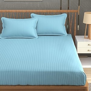 homefab india 160 tc stripe glace cotton double bedsheet with 2 pillow covers - 90x90 inches - wine