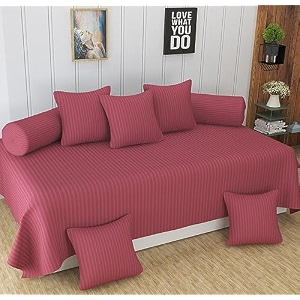 homefab india 160 tc stripe glace cotton diwan set - 8 piece - pink
