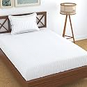 Homefab India 160 TC Stripe Glace Cotton Single BedSheet with 1 Pillow Cover - White