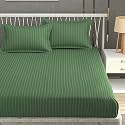 Homefab India 160 TC Stripe Glace Cotton Double BedSheet with 2 Pillow Covers - (90x90 inches) - Dark Green