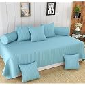 Homefab India 160 TC Stripe Glace Cotton Diwan Set - 8 Piece - Light Blue