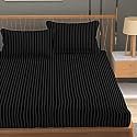 Homefab India 160 TC Stripe Glace Cotton Double BedSheet with 2 Pillow Covers - (90x90 inches) - Black
