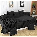 Homefab India 160 TC Stripe Glace Cotton Diwan Set - 8 Piece - Black