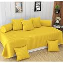 Homefab India 160 TC Stripe Glace Cotton Diwan Set - 8 Piece - Yellow