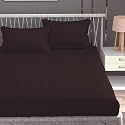 Homefab India 160 TC Stripe Glace Cotton Double BedSheet with 2 Pillow Covers - (90x90 inches) - Brown
