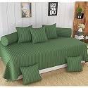 Homefab India 160 TC Stripe Glace Cotton Diwan Set - 8 Piece - Dark Green