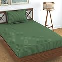 Homefab India 160 TC Stripe Glace Cotton Single BedSheet with 1 Pillow Cover - Dark Green