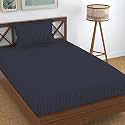 Homefab India 160 TC Stripe Glace Cotton Single BedSheet with 1 Pillow Cover - Grey