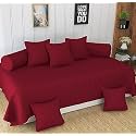 Homefab India 160 TC Stripe Glace Cotton Diwan Set - 8 Piece - Maroon