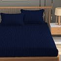 Homefab India 160 TC Stripe Glace Cotton Double BedSheet with 2 Pillow Covers - (90x90 inches) - Navy Blue