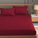 Homefab India 160 TC Stripe Glace Cotton Double BedSheet with 2 Pillow Covers - (90x90 inches) - Maroon