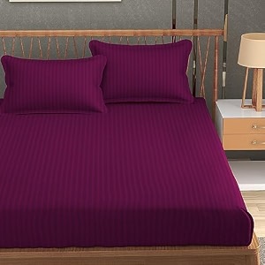 homefab india 160 tc stripe glace cotton double bedsheet with 2 pillow covers - 90x90 inches - dark pink