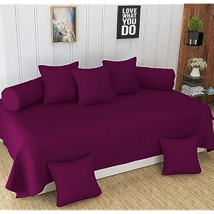 homefab india 160 tc stripe glace cotton diwan set - 8 piece - dark pink