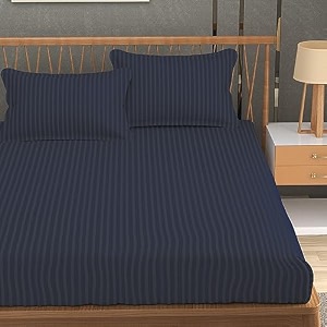 homefab india 160 tc stripe glace cotton double bedsheet with 2 pillow covers - 90x90 inches - grey