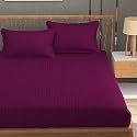 Homefab India 160 TC Stripe Glace Cotton Double BedSheet with 2 Pillow Covers - (90x90 inches) - Dark Pink