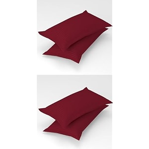 homefab india 4 piece stripe glace cotton pillow covers - maroon