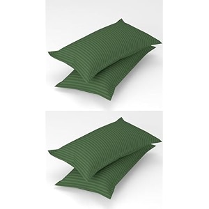 homefab india 4 piece stripe glace cotton pillow covers - dark green
