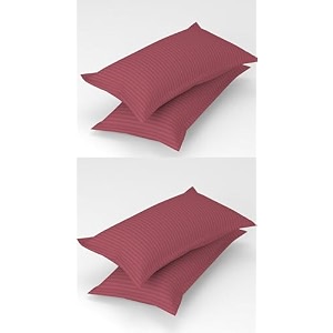 homefab india 4 piece stripe glace cotton pillow covers - pink 17x27 inches