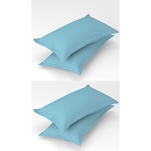 homefab india 4 piece stripe glace cotton pillow covers - light blue