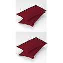 Homefab India 4 Piece Stripe Glace Cotton Pillow Covers - Maroon