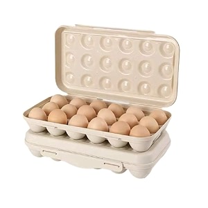 18 rectangular egg holders for refrigerator - cream  travel-friendly egg storage tray  durable plastic container for refrigerator amp camping  eggs box for kitchen amp outdoor use