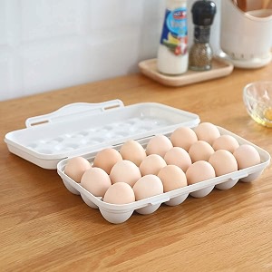 18 rectangular egg holders for refrigerator  travel egg storage container  plastic egg tray with lid for refrigerator amp camping  durable egg box for kitchen amp outdoor use grey
