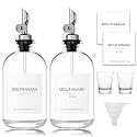 HomeFeel Mouthwash Dispenser for Bathroom, 12.7 oz, 2 Pack - Glass Mouthwash Bottle with 304 Stainless Steel Spout & Minimalist Labels, Style Mouthwash Container, Silver