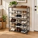 HOMEFORT 6 Tiers Shoe Rack Organizer,23" Shoe Storage Shelf for Closet, Shoe Rack for Entryway, Each Tier Fits 3 Pairs, Shoe Stand with Metal Shelves and MDF Top Board, Walnut