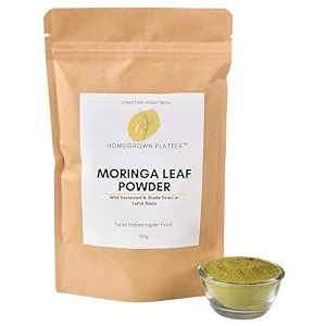 homegrown platter organic moringa powder  drumstick leaf powder  moringa oleifera  for immunity digestion amp energy  for weight loss amp hair growth  antioxidants  superfood 150g