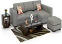 Homeify Cherry 4 Seater L Shape Sofa for Living Room with Footstool Fabric 2 + 2 Sofa Set (Grey, Pre-assembled)