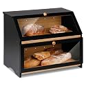 HOMEKOKO Double Layer Wooden Bread Box, Keep Bread Fresh Longer, Black
