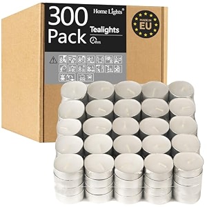 homelights tealight candles - 4 hours - giant 100200300 bulk packs - white unscented european votive smokeless tea lights for shabbat weddings christmas home decorative - 300 pack